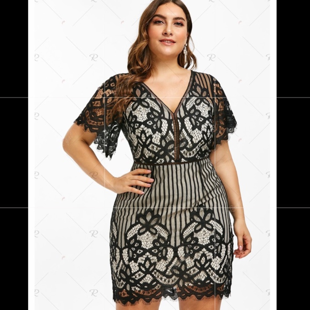Delicate, Lace Black Cocktail Dress (PLUS)